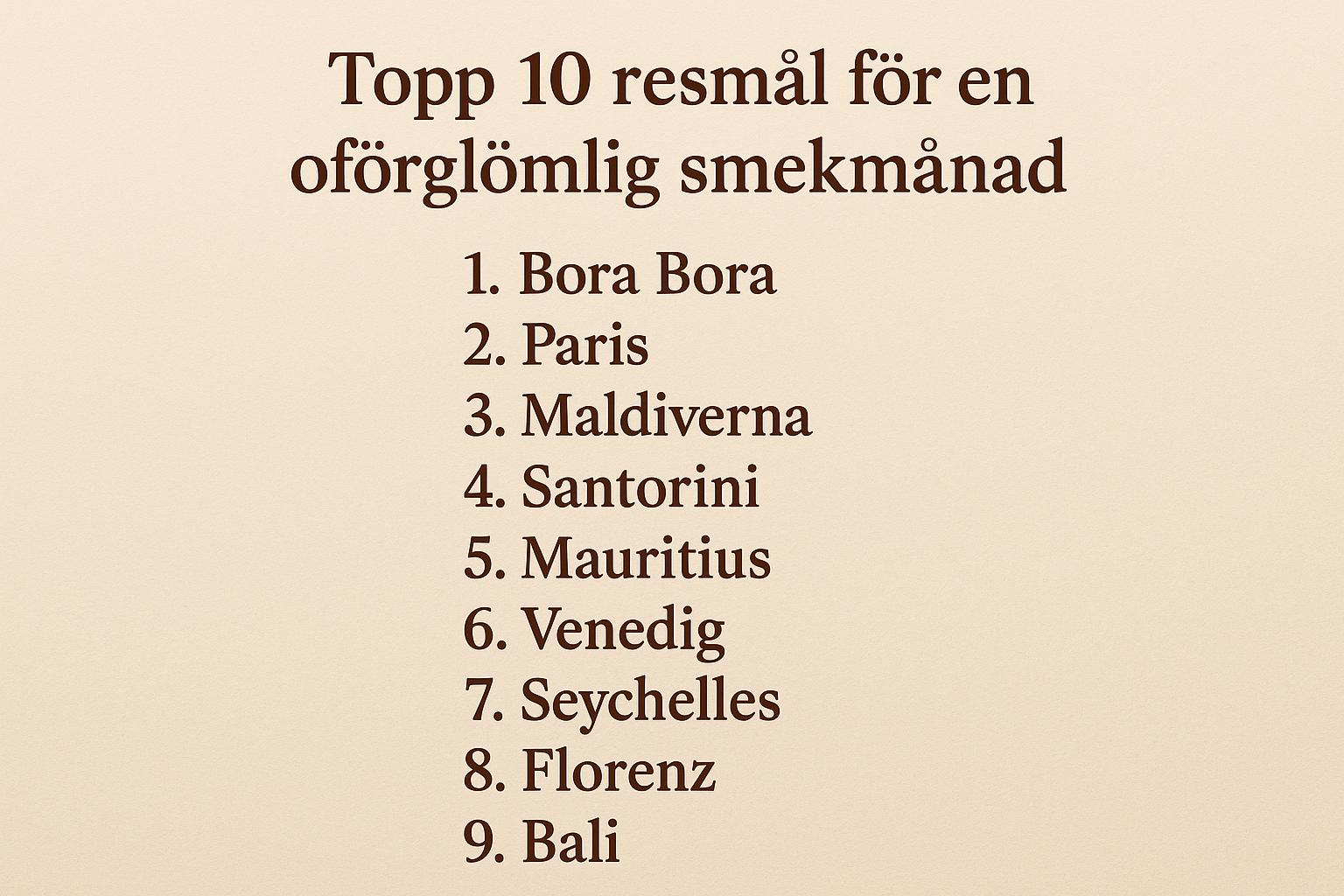 Topp 10 resmål för en oförglömlig smekmånad