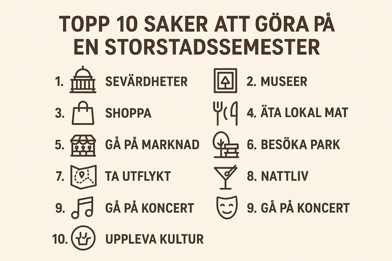 Topp 10 saker att göra på en storstadsemester
