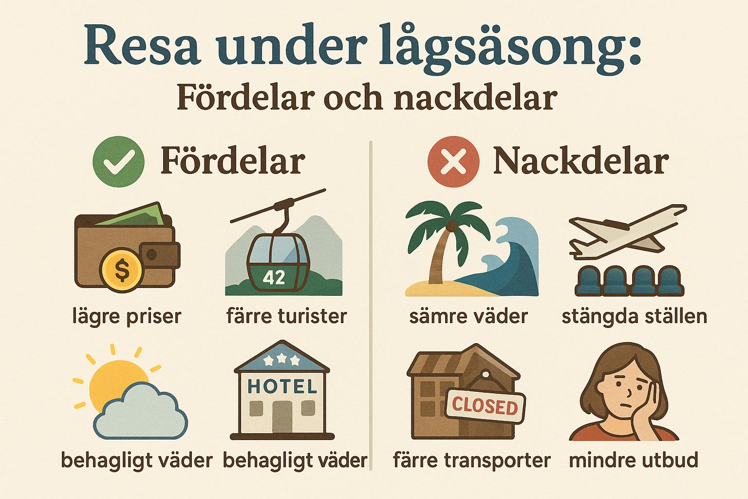 Resa under lågsäsong: Fördelar och nackdelar