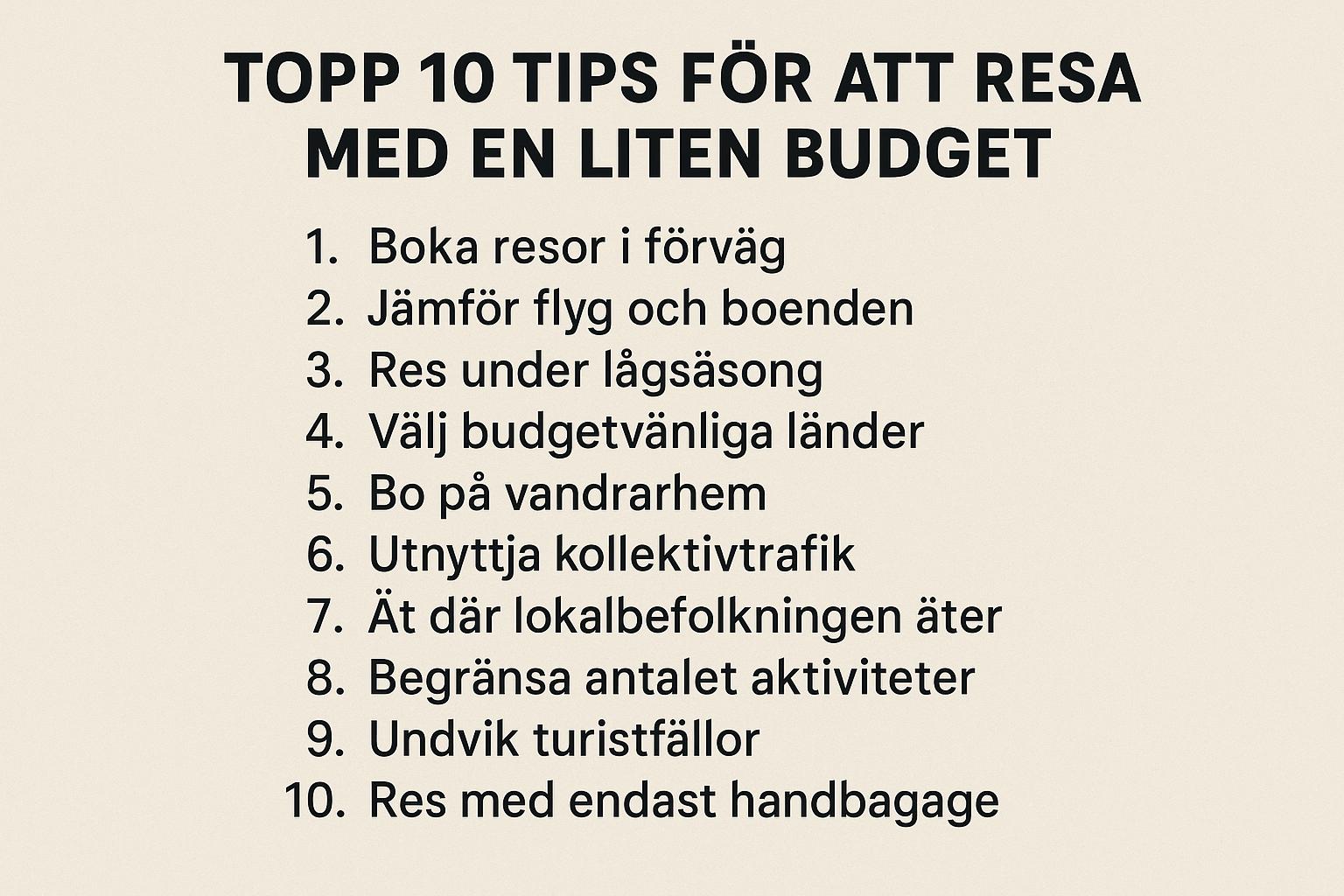 Topp 10 tips för att resa med en liten budget